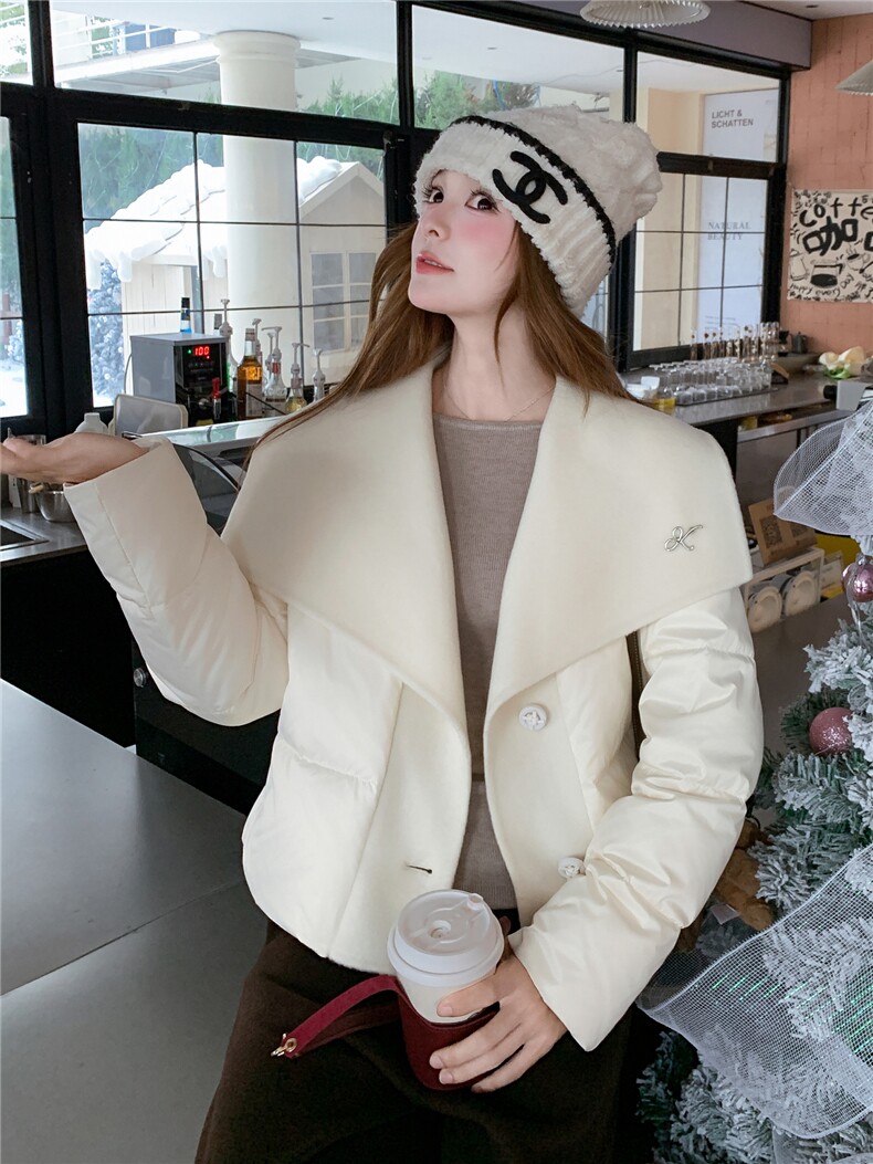 现货210-3299-P275-K39870羊毛双面呢拼新90白鸭绒,女装羽绒服,韩蜜菓