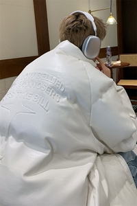 港风鳄鱼纹钢印字母图案设计大码休闲潮流棉衣男MY77727P128控168图片