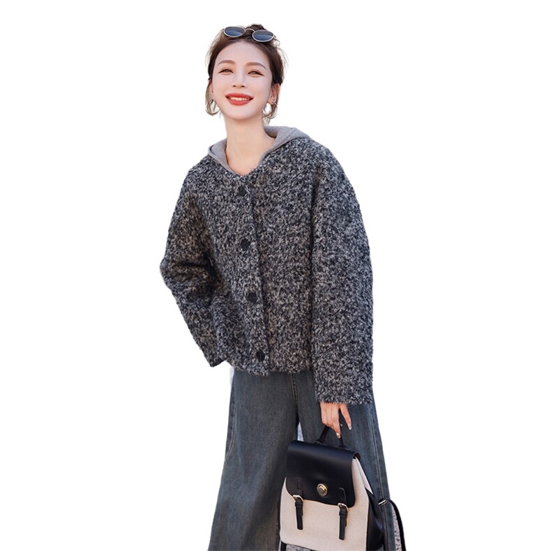 时尚小香风外套女秋冬新款中长款宽松显瘦毛呢大衣,女装短外套,秋水欣儿