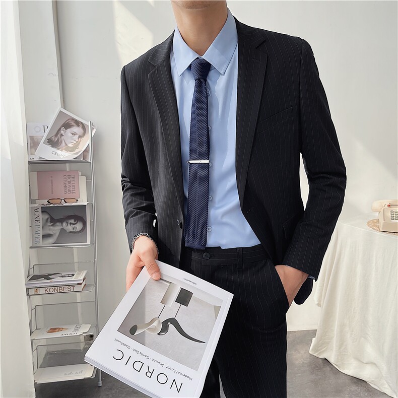 轻熟风条纹男装西服套装两件套 W2123图片
