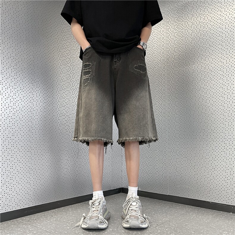 牛仔短裤男韩版潮流高街渐变色2024夏季新款ins五分裤RK1726-P41图片