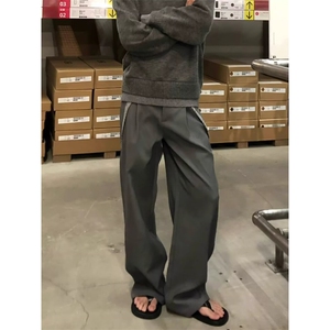 小众高级感高智百搭cleanfit阔腿休闲裤男千鸟格拼接直筒宽松西裤图片