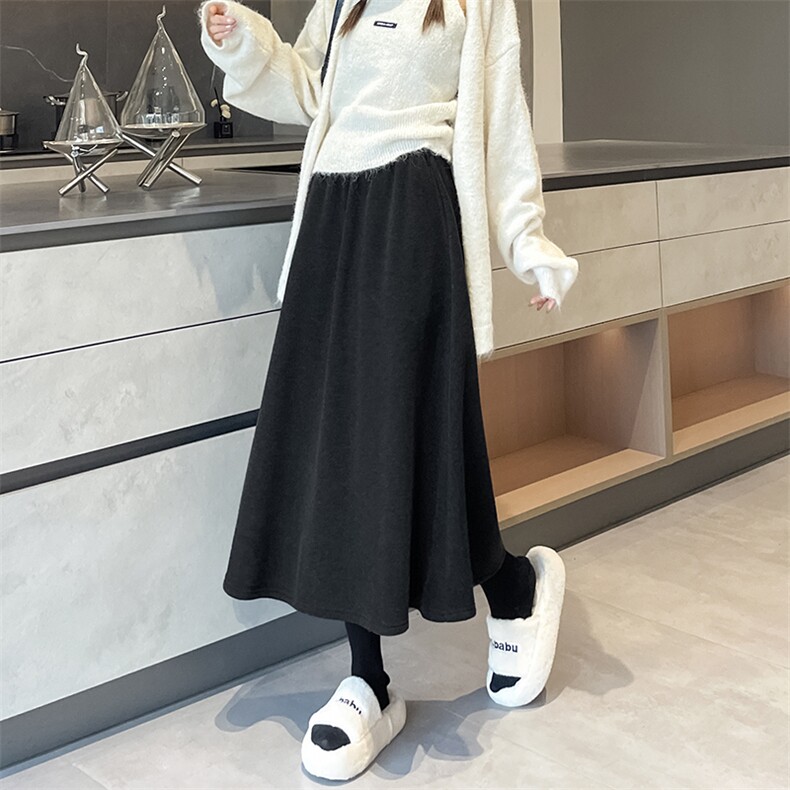 法式通勤松紧腰裙子醋酸羊毛毛呢大摆气质伞裙女秋冬新身裙,女装半身裙,云美莎专业女裤-全店现货
