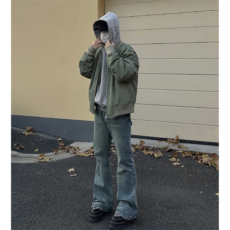美式高街vibe重工艺做旧水洗hiphop喇叭牛仔裤货号K2402P60图片