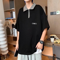 夏季日系翻领半拉链polo衫男短袖体恤衫男女宽松T恤T1188-P32，男装Polo衫，星座512-3