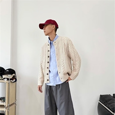 翻领宽松菱形麻花加厚针织开衫秋冬新慵懒学院外穿毛衣外套MYN59，男装针织衫/毛衣，星座516A