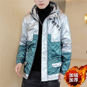 冬季亮上拼羽棉服男模特加厚夹克保暖外套工装棉衣绿871加绒图片