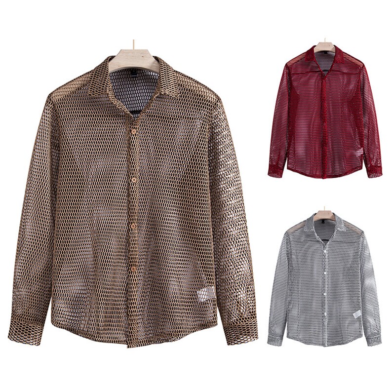 新款男士镂空夜店长袖衬衫挂拍A394P50，男装衬衫，星座1314