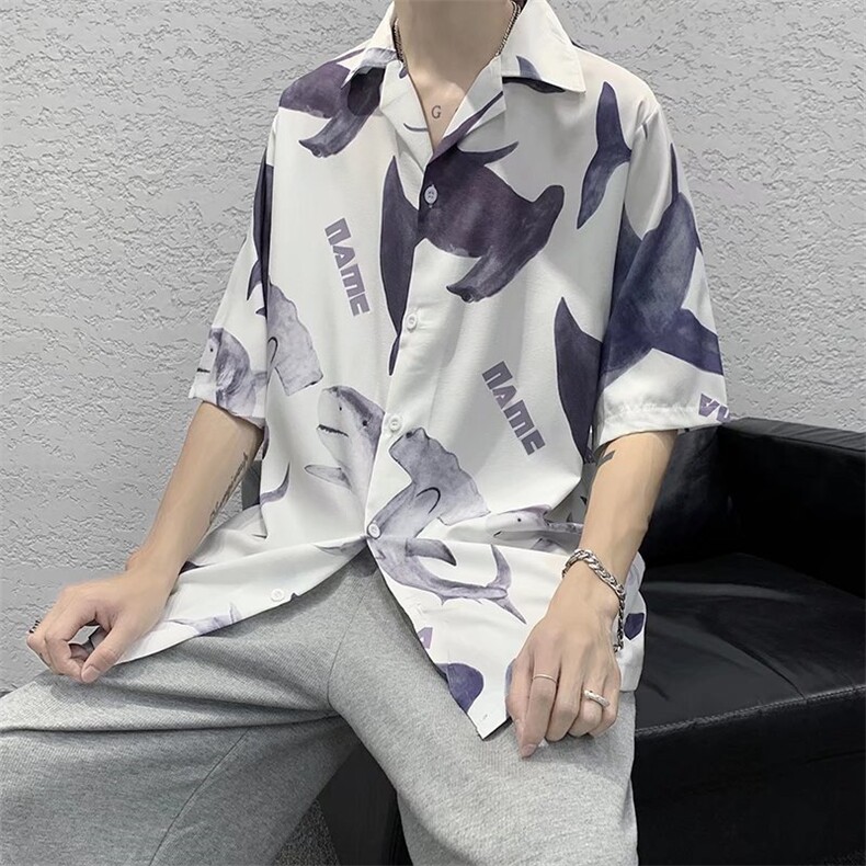 夏季短袖衬衫潮流帅气鲨鱼休闲衬衫CT046P26图片