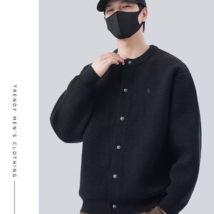 开衫男针织衫毛衣刺绣外套圆领纽扣春秋季男潮流宽松休闲外穿上衣图片
