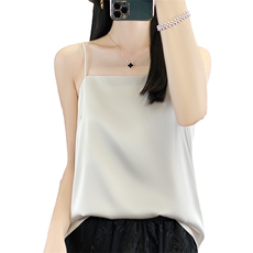 夏季新款醋酸真丝绸面一字领吊带女宽松百搭无袖背心纯色套头上衣，女装背心吊带，朝贺羊绒