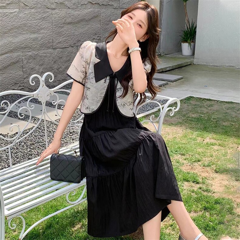 2025夏季新款提花复古时尚两件套连衣裙，女装连衣裙，心心服饰