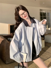 26春装新款蓝色小清新学院风可脱卸领子夹克外套女，女装短外套，苗苗