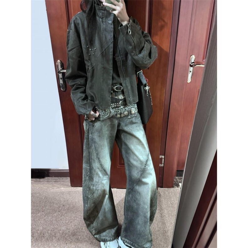 美式腰带印花复古弯刀牛仔裤高街风【现货】Y7096P53,男装牛仔裤,星座1112-1