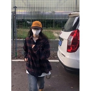DY21-P38潮格子衬衫秋季新款复古宽松薄款长袖上衣-网图现货图片