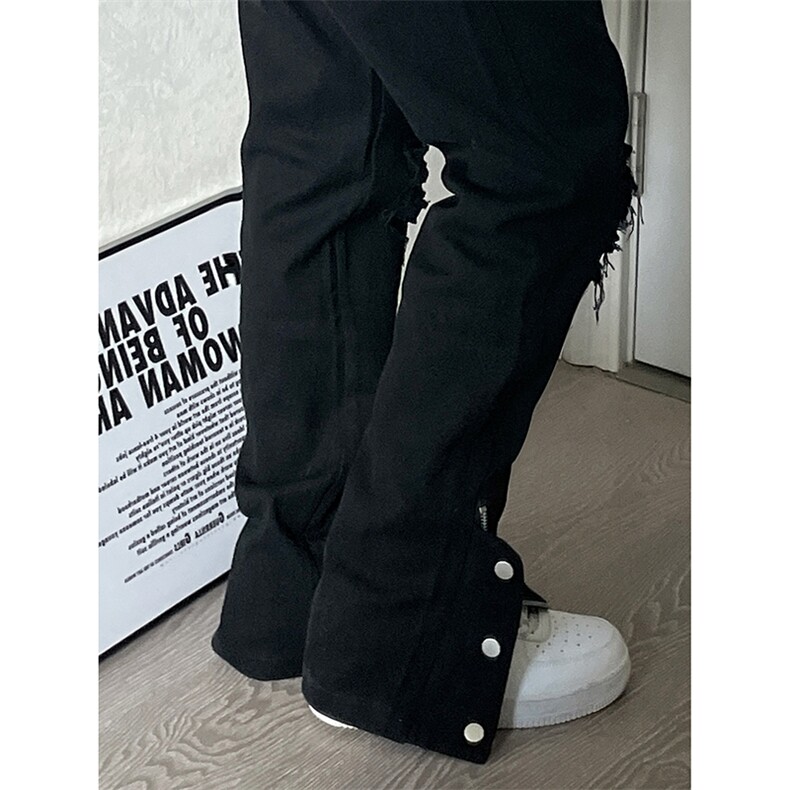 美式高街ins小众拉链hiphop排扣破洞休闲牛仔裤货号K642P6078,男装牛仔裤,电商A063
