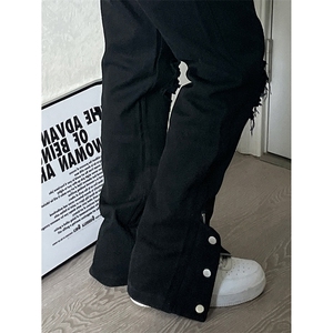 美式高街ins小众拉链hiphop排扣破洞休闲牛仔裤货号K642P6078图片