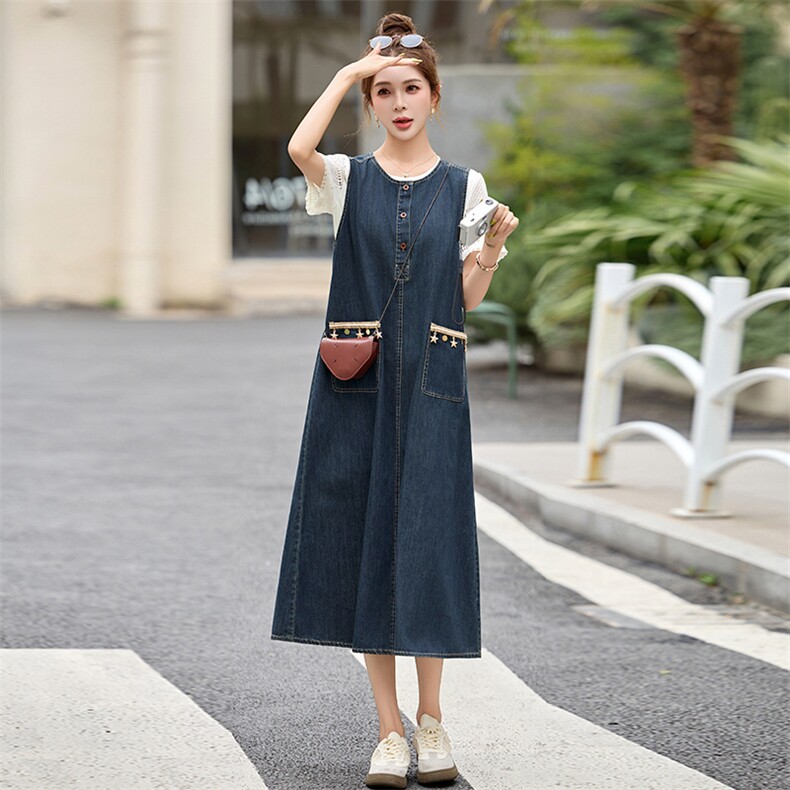 拉夏贝尔时尚休闲套装女2025年夏季新款镂空T恤牛仔连衣裙两件套,商品下架区,韩然一族