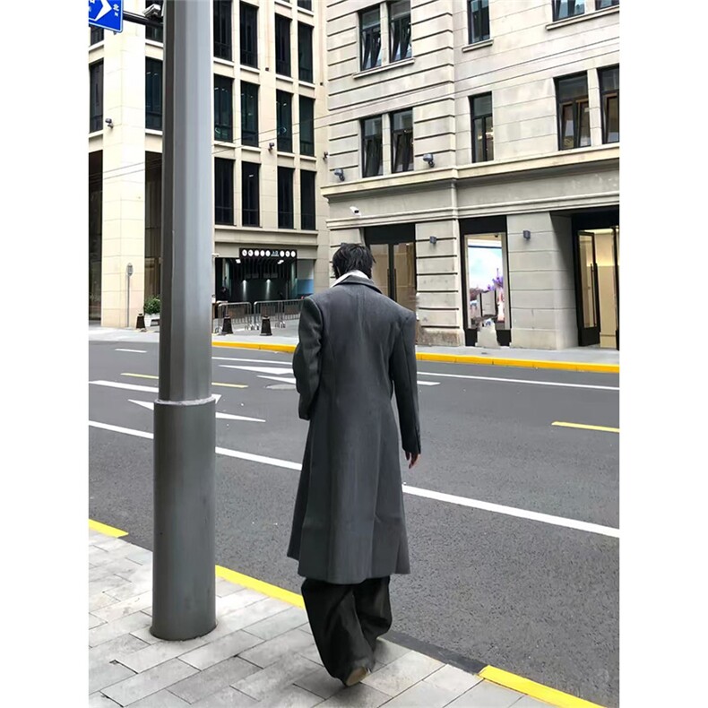 现货~秋冬新款戗驳领收腰垫肩毛呢大衣过膝长款风衣外套Y971-P125,男装风衣,星座1004-3