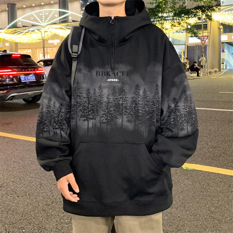 2025春季新款港风外景大码菠萝格印花卫衣M-5XHW24755-特P50,男装卫衣,电商A022