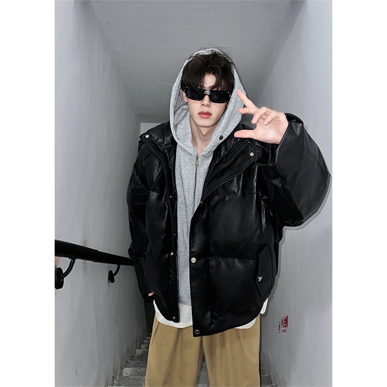 405A  美式高街个性连帽设计假两件pu皮棉服   MY24920-P158控188图片
