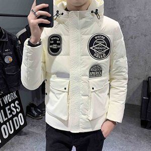 店主风冬季保暖羽绒服绣标装饰连帽男士保暖外套C301B-YR02图片