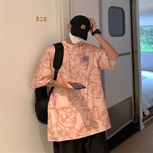 2023夏新款港风满版卡通印花圆领时尚短袖T恤上衣T2223-P38，男装T恤，星座914-3