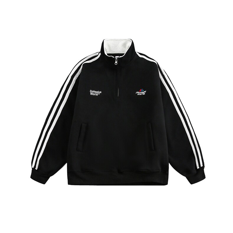 特P58-XX36-现货半拉链刺绣卫衣男高街风撞色条纹情侣外套潮,女装短外套,星座618B-1