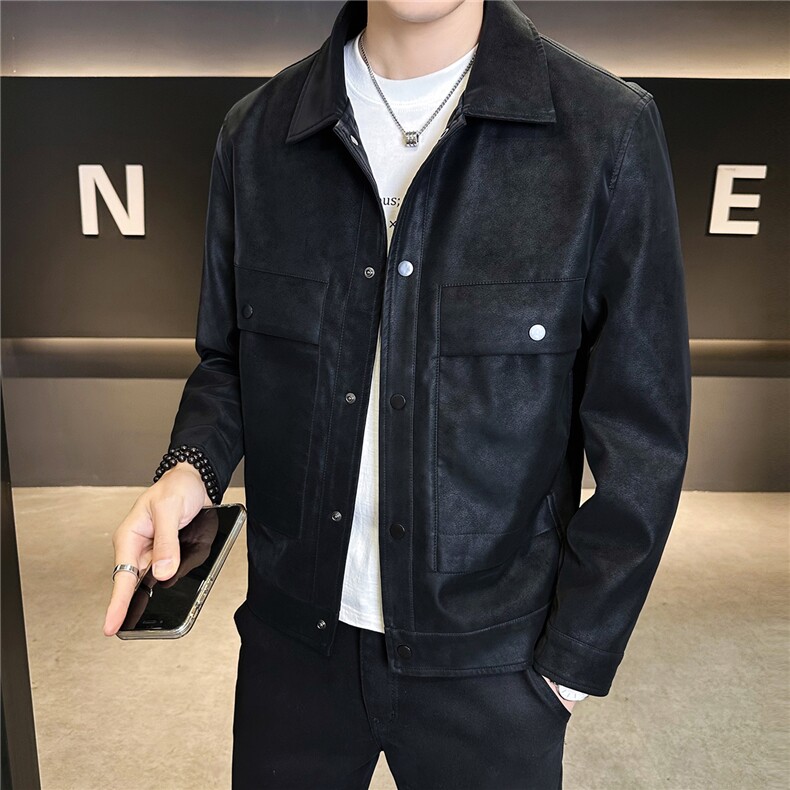 2026新款春季美式休闲皮衣外套男款磨砂机车皮夹克A313-8856-P135,男装夹克,电商A313