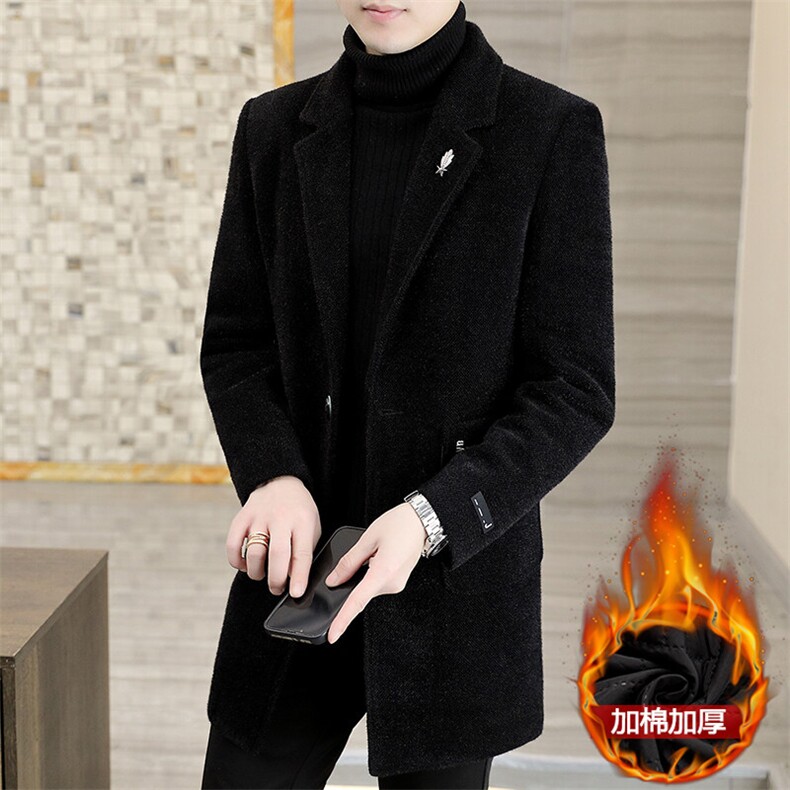 秋冬新款男士商务休闲简约百搭西装领毛呢大衣中长款风衣F01P155，男装风衣，电商B226-2（原B217-2）