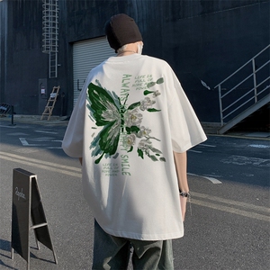 潮牌美式T恤短袖男款夏季薄款高街hiphop设计感小众纯棉情侣体恤图片