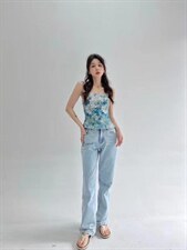 蓝色油画抹胸上衣，抹胸，HE