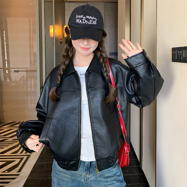 酷飒黑色高级感皮衣外套女2025年春季新款宽松休闲百搭机车服夹克图片