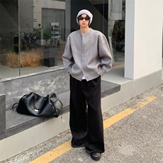 时尚ins气质原宿新款慵懒流行潮流鹿毛绒开衫纯色宽松毛衣外套，男装针织衫/毛衣，星座506A