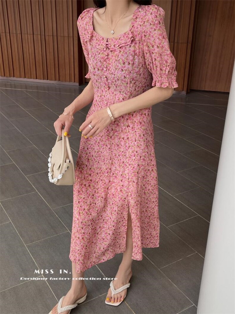 现货法式温柔花色连衣裙，女装连衣裙，蜜思印·金