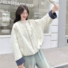 有货格子袖拼接薄款棉衣2C090-8947-P145-K218，女装棉衣/棉服，2C090