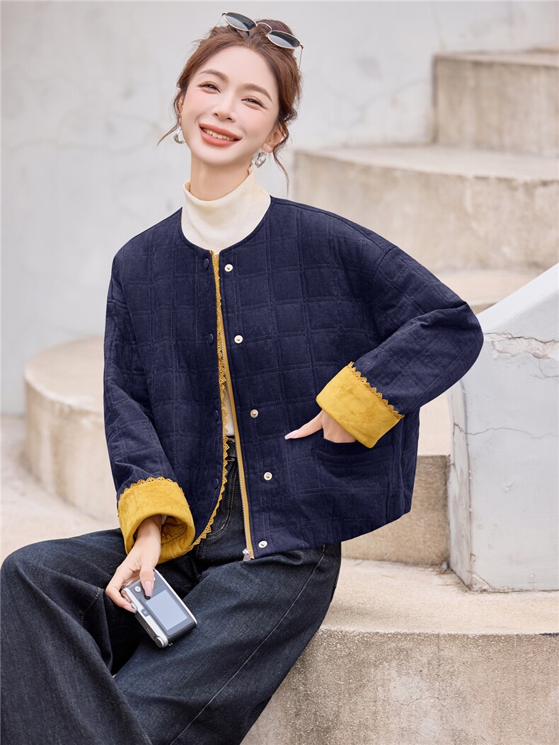 休闲短款夹棉外套2025冬新款减龄洋气圆领棉衣棉服女,女装棉衣/棉服,余墨