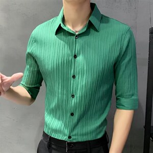 七分袖衬衫男夏季薄款半袖潮流短袖修身中袖冰丝衬衣CS0703-P38图片