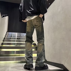 美式高街潮流百搭直筒微喇春秋季牛仔裤男女款街头长裤N7029-P45，男装牛仔裤，星座308B-1