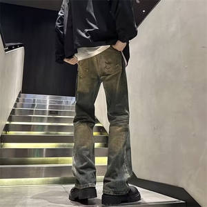 美式高街潮流百搭直筒微喇春秋季牛仔裤男女款街头长裤N7029-P45图片
