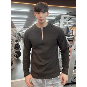 美式修身德绒打底T恤上衣健身运动男半拉链圆领长袖LT30500-P34图片