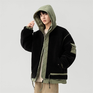情侣棉服男士加绒加厚拼接工装保暖羊羔毛冬装外套M021-P135图片