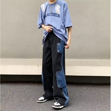 牛仔裤男春秋设计感小众裤子潮牌美式高街宽松直筒BK57-P68，男装牛仔裤，星座1109-3