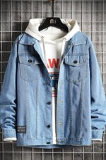 jk606-p55-限价78 网格牛仔夹克肥仔秋款量足印花大码图片