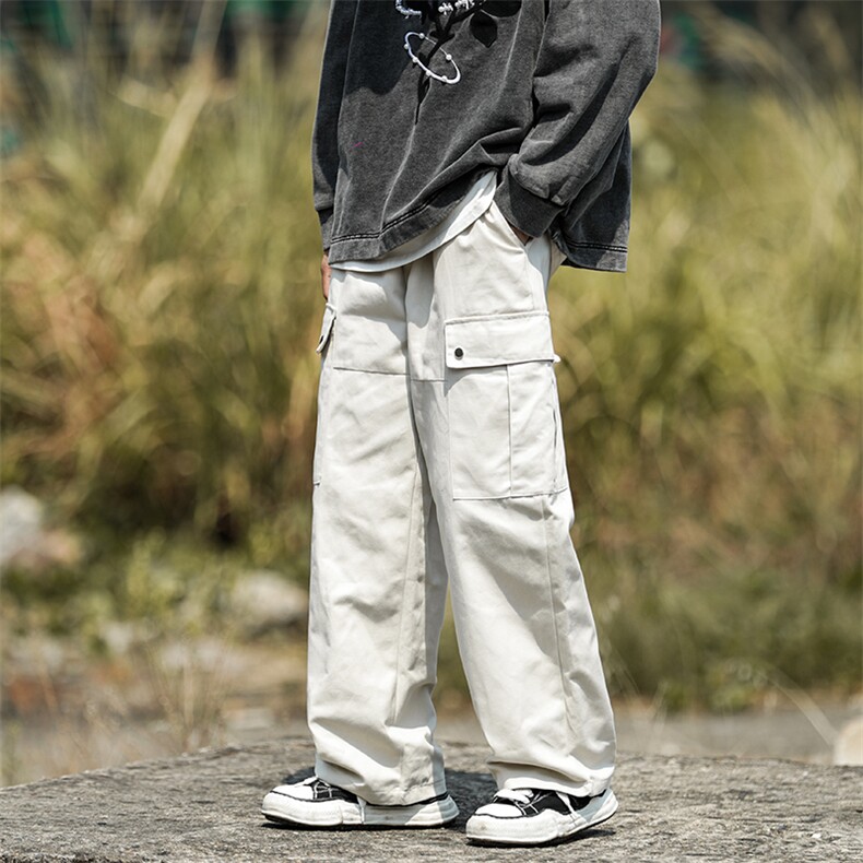 港风秋款男工装裤大口袋直筒宽松休闲纯棉长裤h901 P40图片