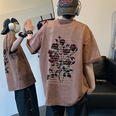 xz605-dsx130-特批30控492026春季新款字母玫瑰印花水洗短袖T恤，男装T恤，星座605(原A050)