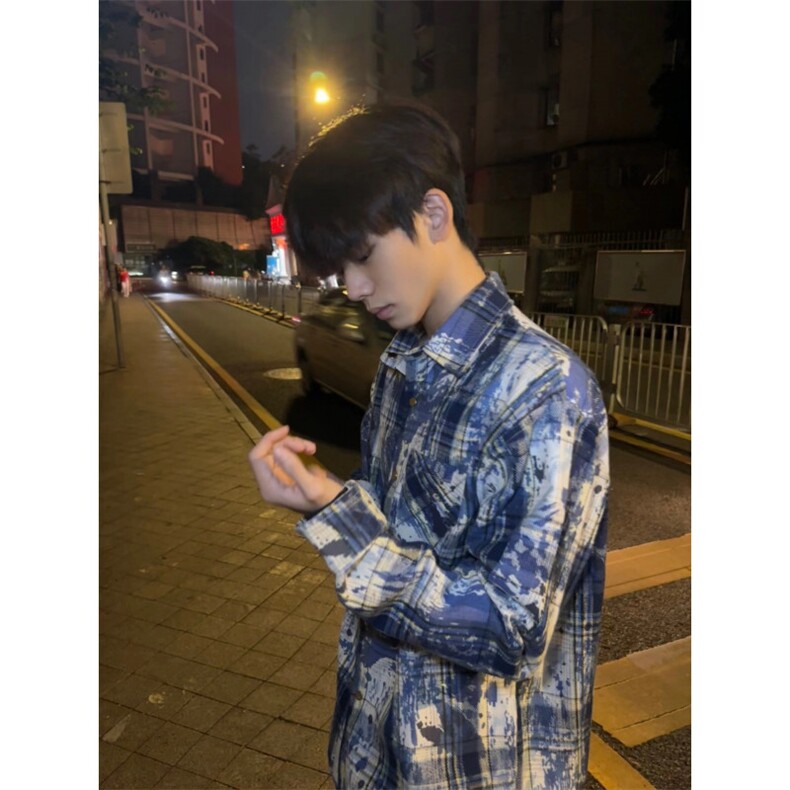 【有货】cleanfit扎染格子衬衫男设计感C3002LL-特P50,男装衬衫,星座1007（原301D）