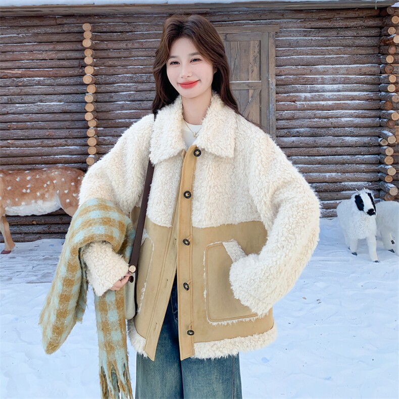 【新款】拼接撞色皮毛一体外套2C131-703-P215K318,女装短外套,2C131