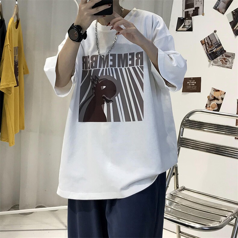 T10男士休闲宽松港风印花T恤衫男圆领半截袖TEE五分袖T恤潮男女T,男装T恤,星座115A(原星座507）