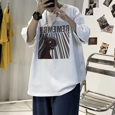 T10男士休闲宽松港风印花T恤衫男圆领半截袖TEE五分袖T恤潮男女T，男装T恤，星座115A(原星座507）
